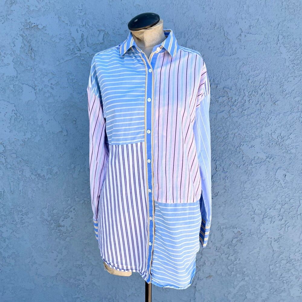 J. McLaughlin Striped Button Up Blouse Size Medium